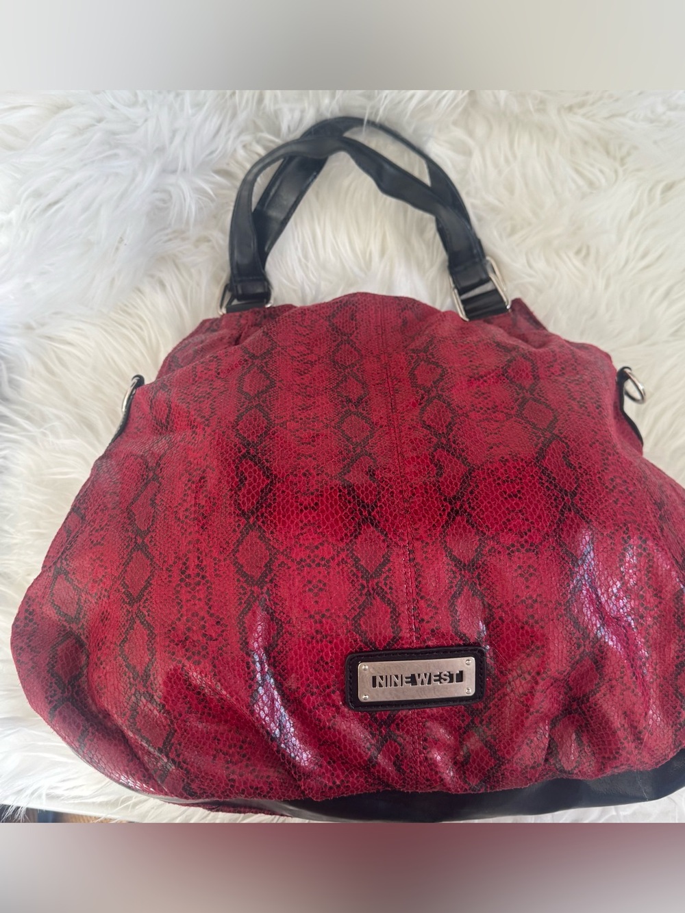 Nine West Y2K Red Snake-Print Shoulder Bag with Black Handles